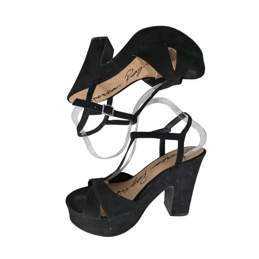 NWOT-1 SHOW! AMERICAN RAG! BLACK SUEDE MICROFIBER SUPER CHUNKY HEELS! SZ 10M